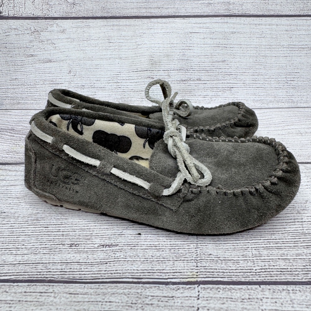 Kids UGG‎ Australia Grey Suede Moccasin Slippers Size 10
